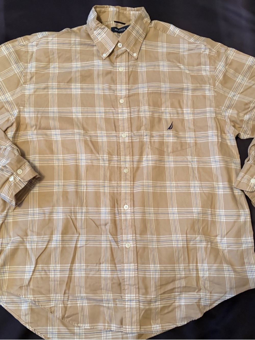 Nautica Tan Plaid Long-Sleeve Button-Down Shirt